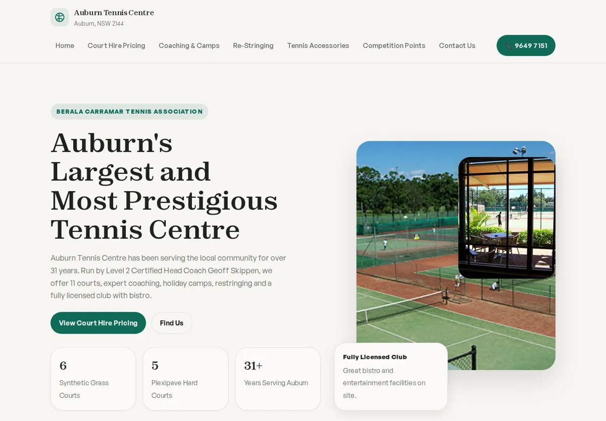 After screenshot for Auburn Tennis Centre